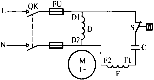 二十七、电容分相启动的单相异步电动机的接线